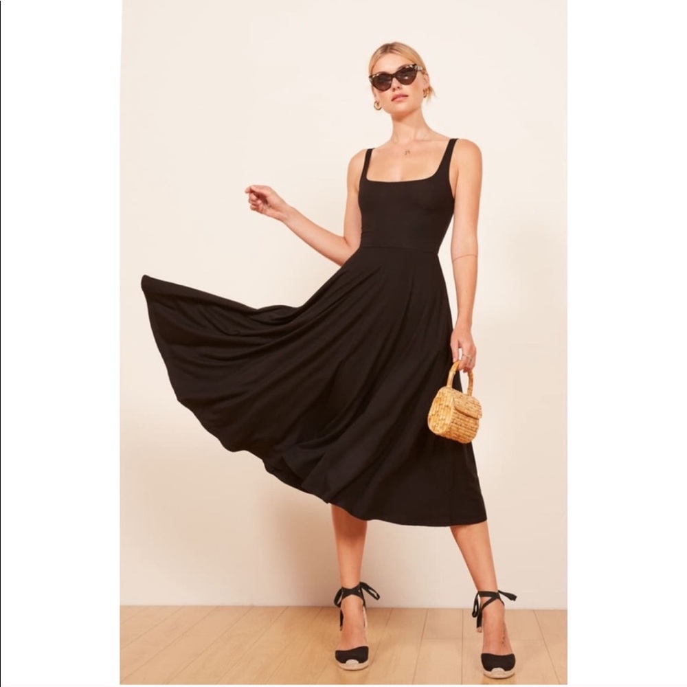 NWT Reformation Rou Dress Black Midi